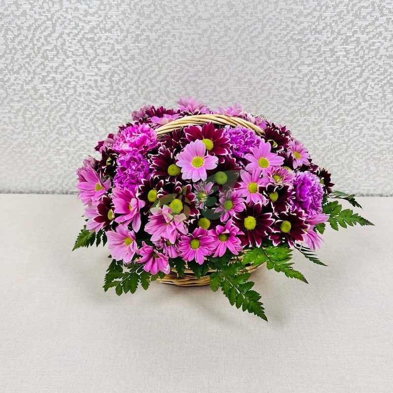 Хризантемы и астры в корзине